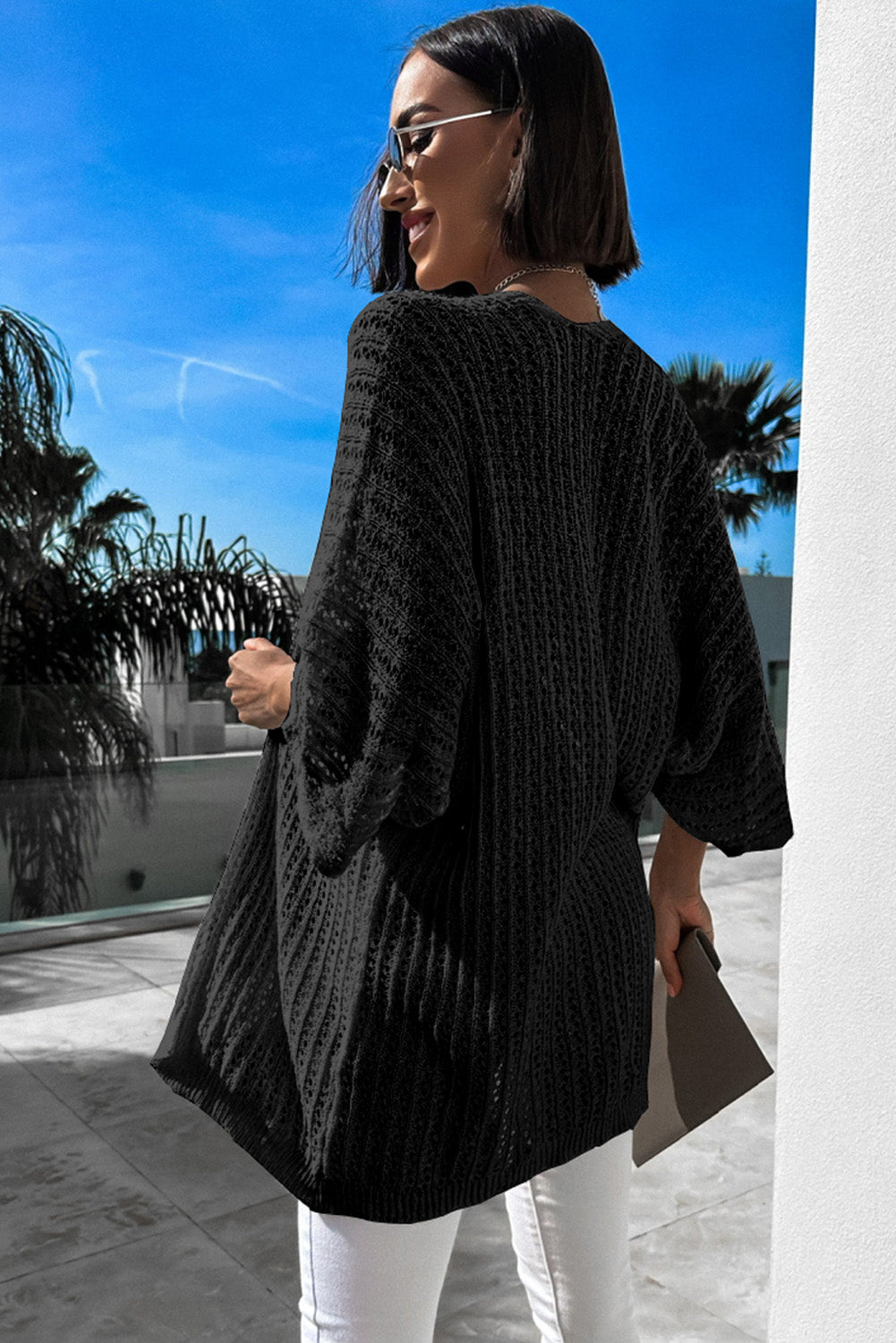 Hollow-out Knit Kimono Cardigan