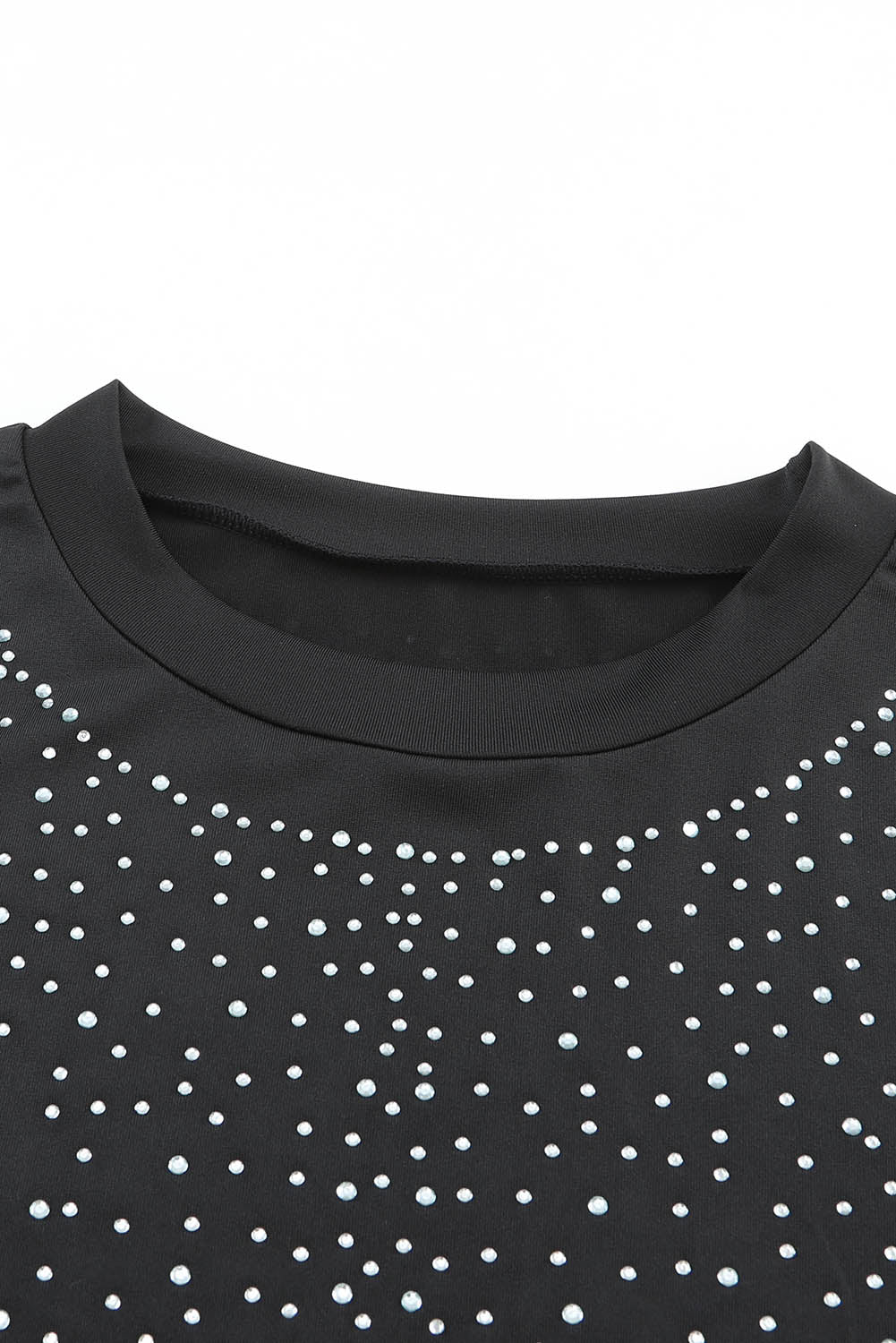 Sparkle and shine in this gorgeous black rhinestone bodysuit, featuring an allover round neck and short sleeves.