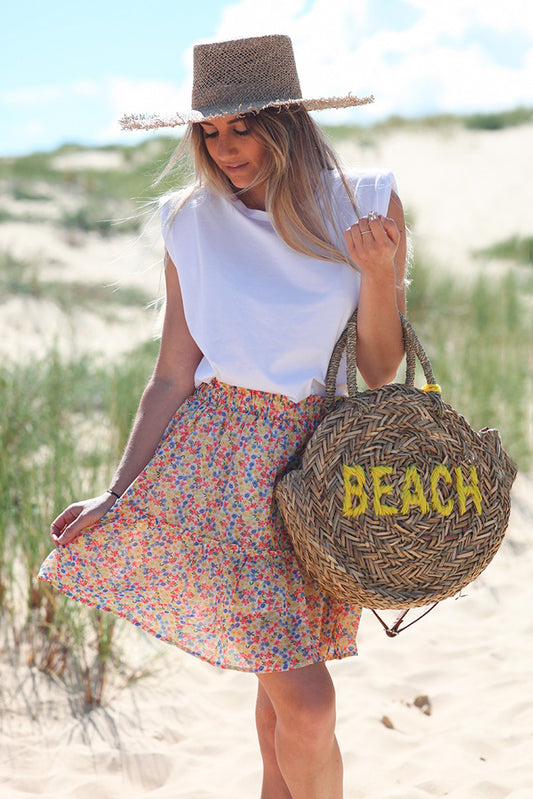 A cute and stylish floral print mini skirt, with an elastic waistband for ultimate comfort.