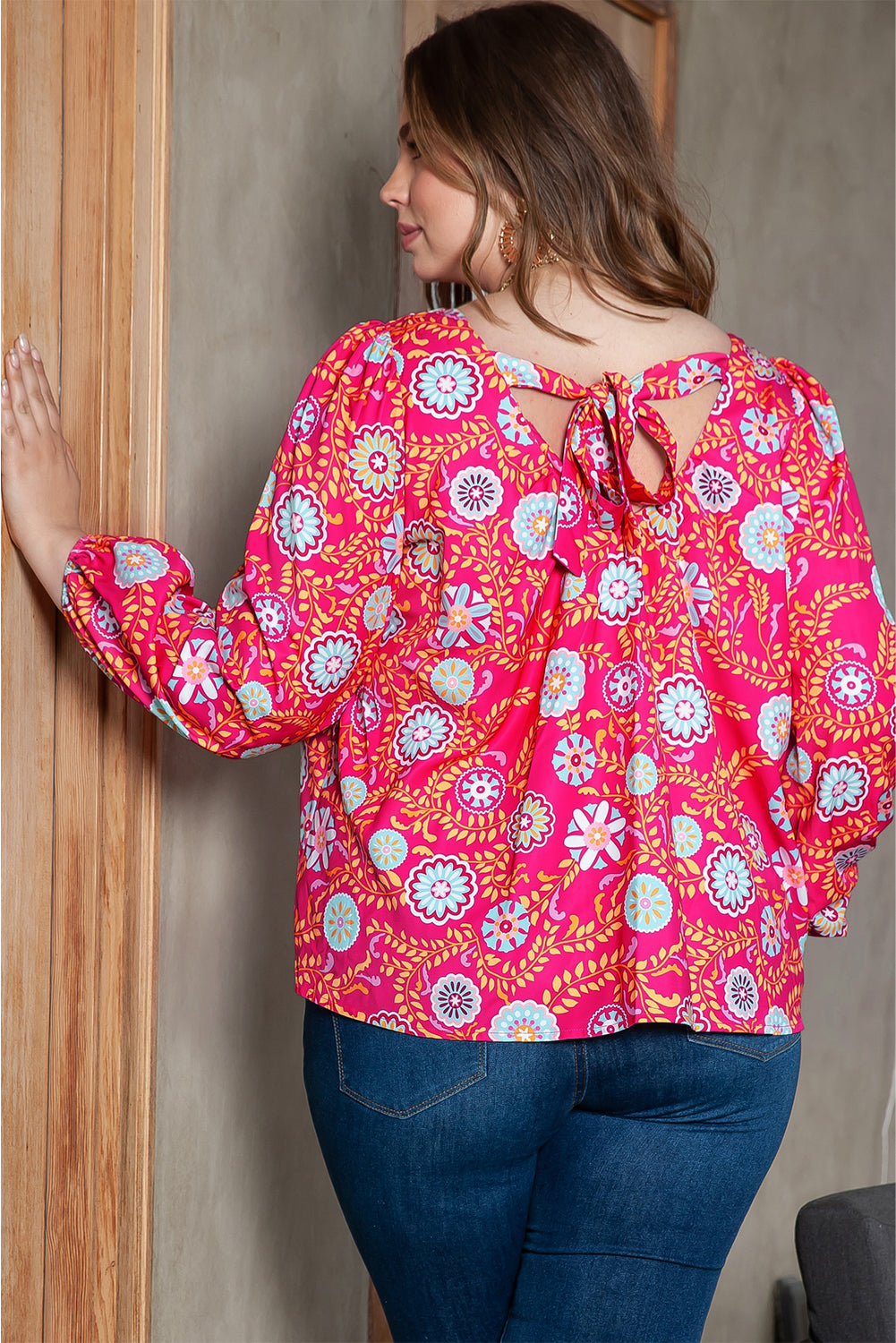 Pink Plus Size Square Neck Floral Blouse - Flattering, feminine, and perfect for any occasion.