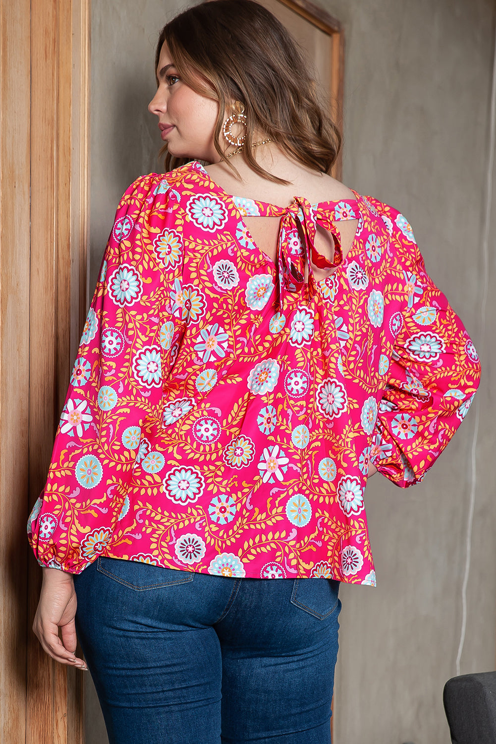 Pink Plus Size Square Neck Floral Blouse - Flattering, feminine, and perfect for any occasion.