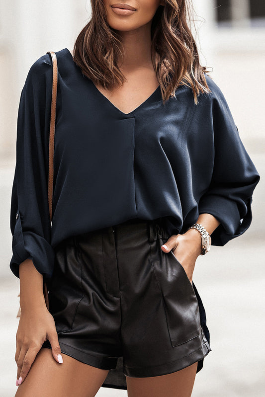 V Neck High Low Hem Shirt