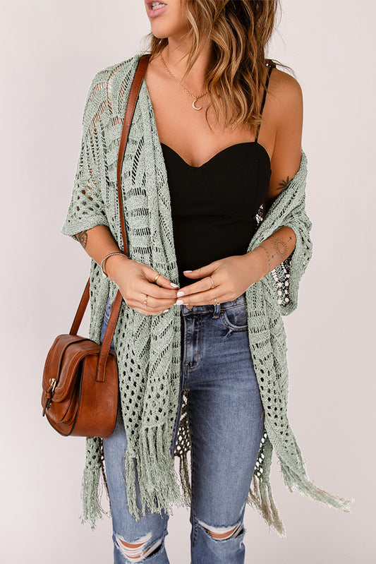 Gray Loose Knitwear Kimono with Slits