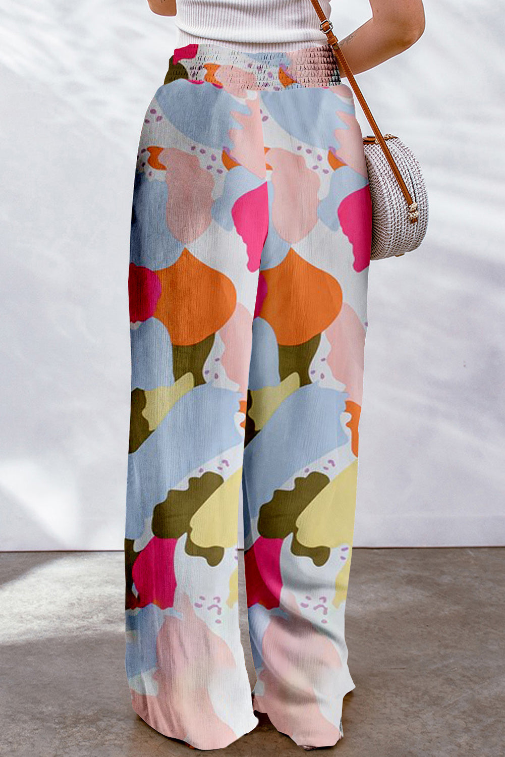 Multicoloured Palette Print Flowy Wide Leg Pants