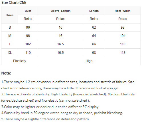 Size chart for the Pink Sequined Ruffle Mesh Sleeves Top, providing measurements and dimensions for various sizes