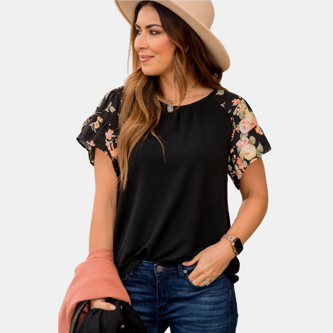 Tiered Floral Raglan Sleeve T Shirt