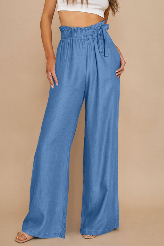 High waist wide leg Tencel jeans with pockets for women.