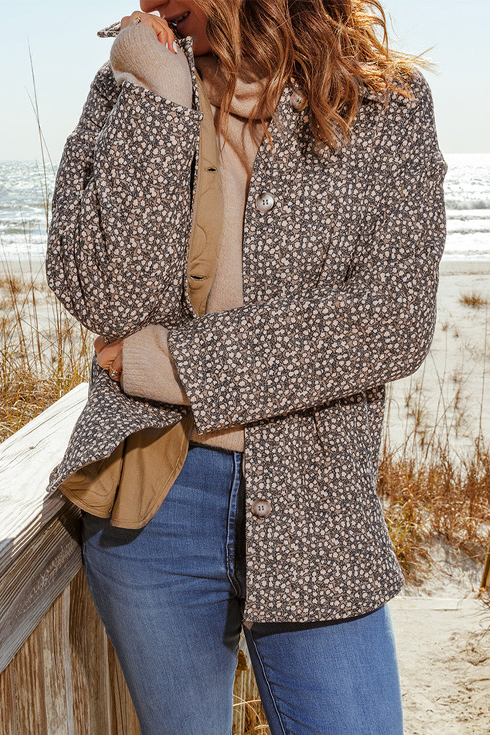 Floral Print Buttoned Jacket